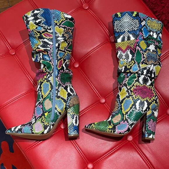 Fashion Nova Bring It On Heeled Boots - Rainbow Snake - Picture 6 of 7